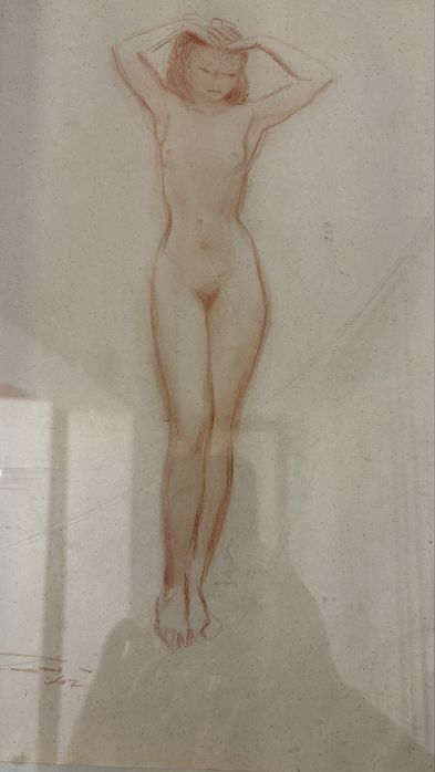 Tablou in Creion Nud Vechi Original Semnat-Stare Buna-Colectie-Vintage