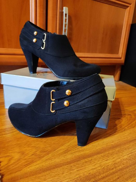 Botine Dama, negre, piele ecologica intoarsa, marimea 38