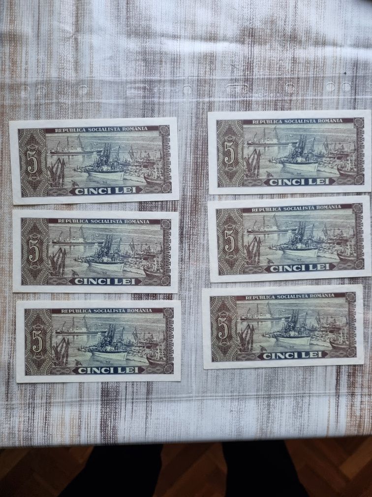 5 lei 1966 sase bancnote seri consecutive