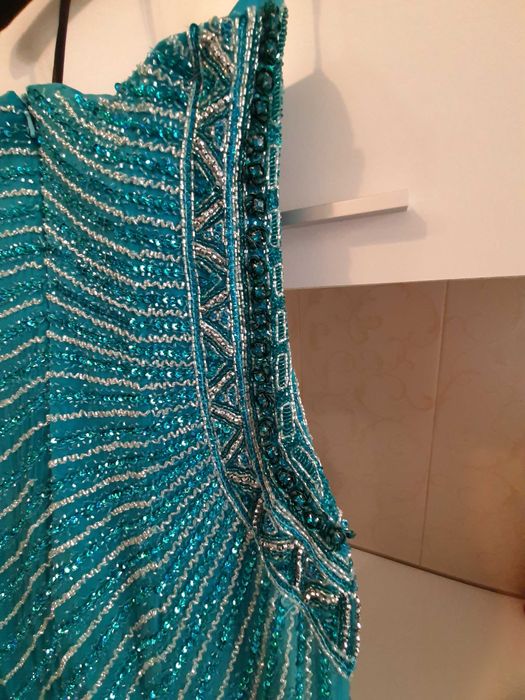 Rochie pentru  ocazii speciale, turcoaz,margele cusute manual
