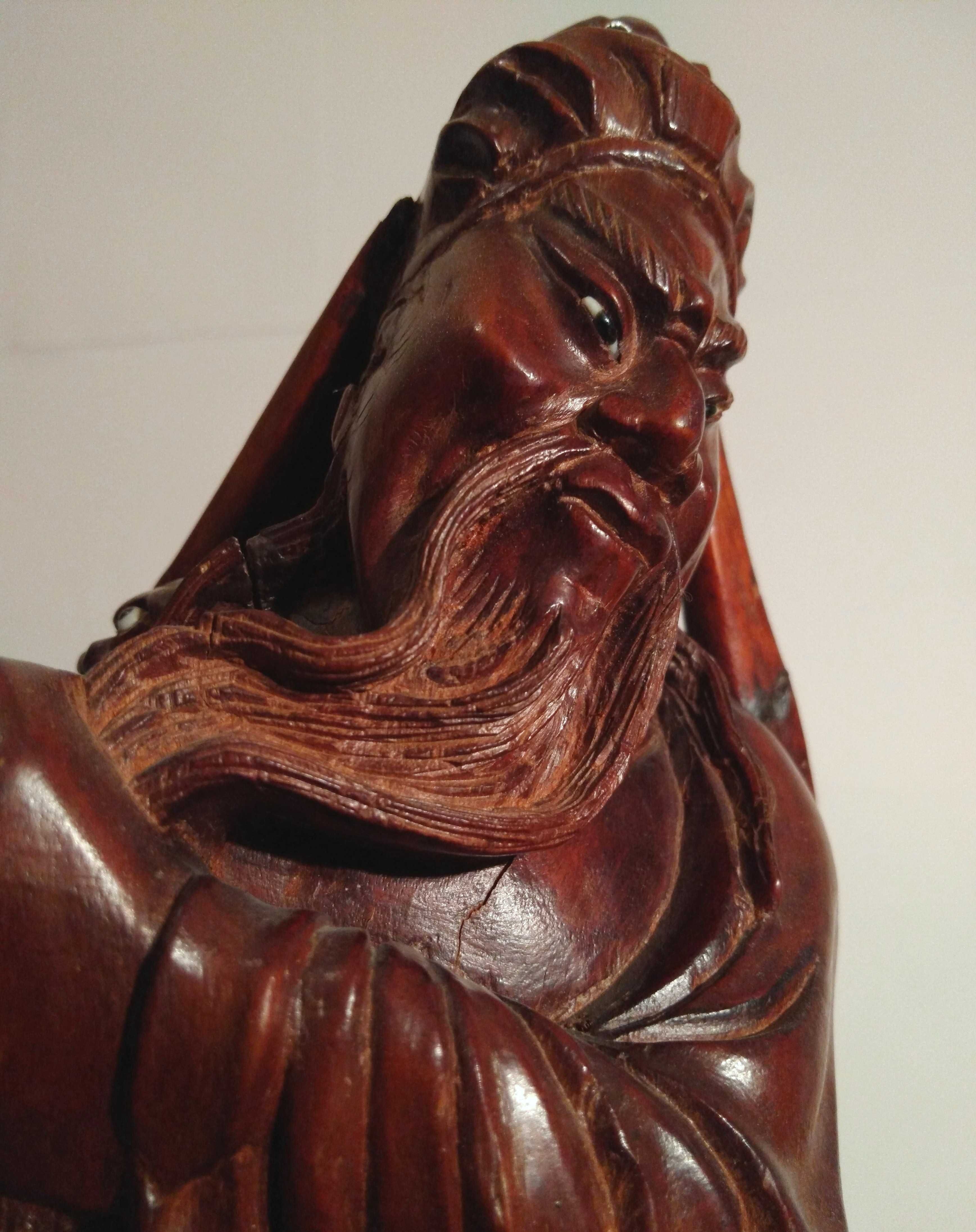 Statueta asiatica Feng Shui, protectie afaceri|Guan Yu sculptat| veche