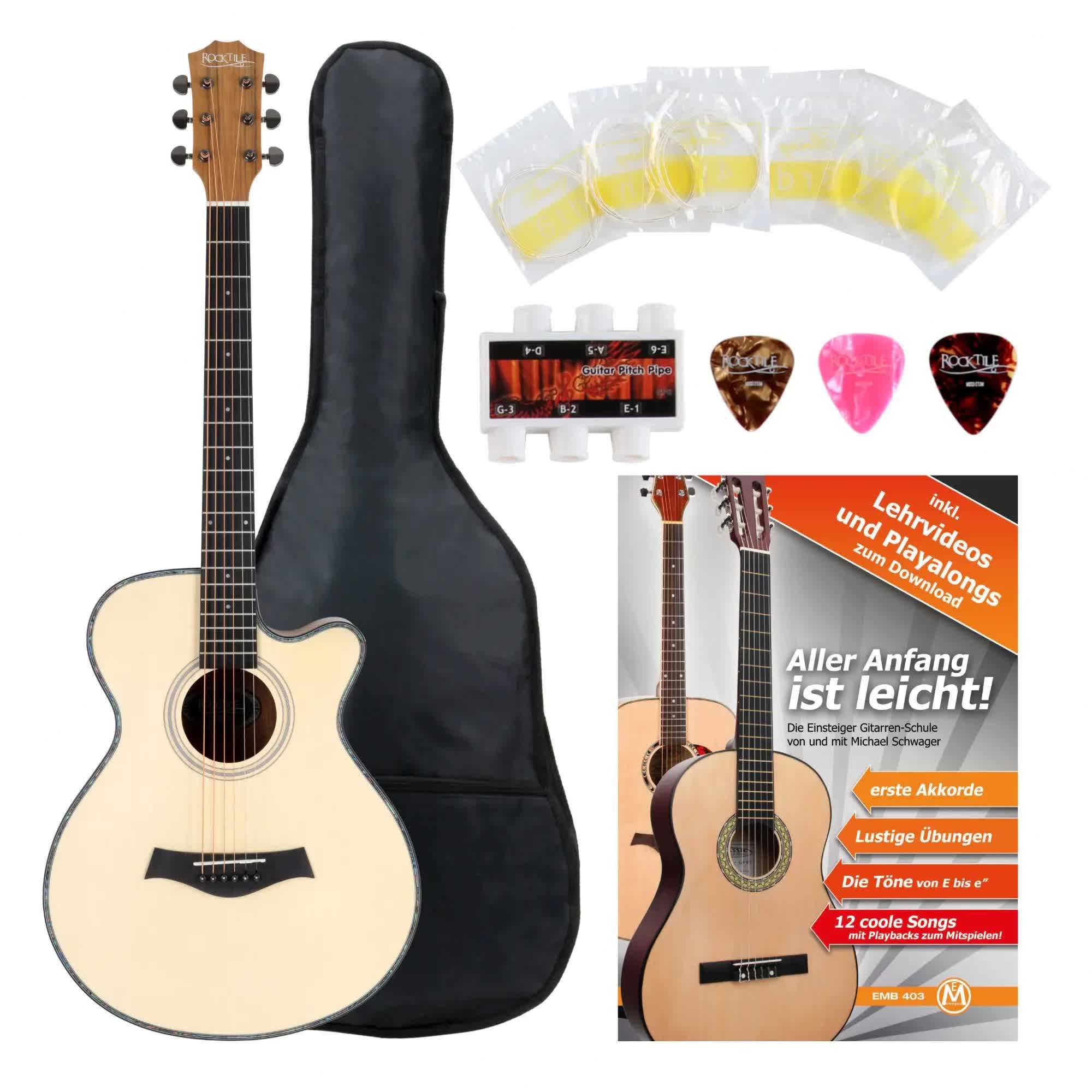Set chitara acustica concert cutaway natur Rocktile WSC-100C NT