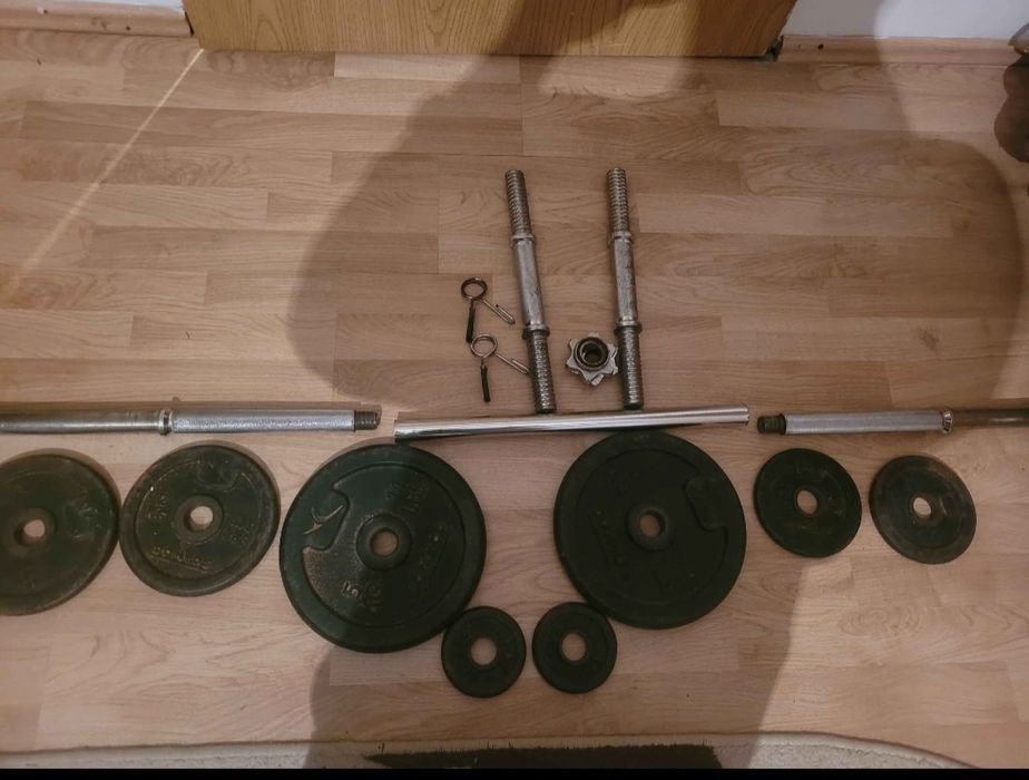 Set gantere cu greutăți, bara si discuri