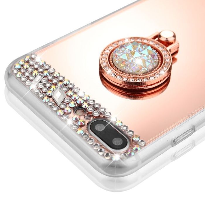Husa oglinda cu pietricele + inel pt iPhone 7 , 7 Plus , 8 , 8 Plus