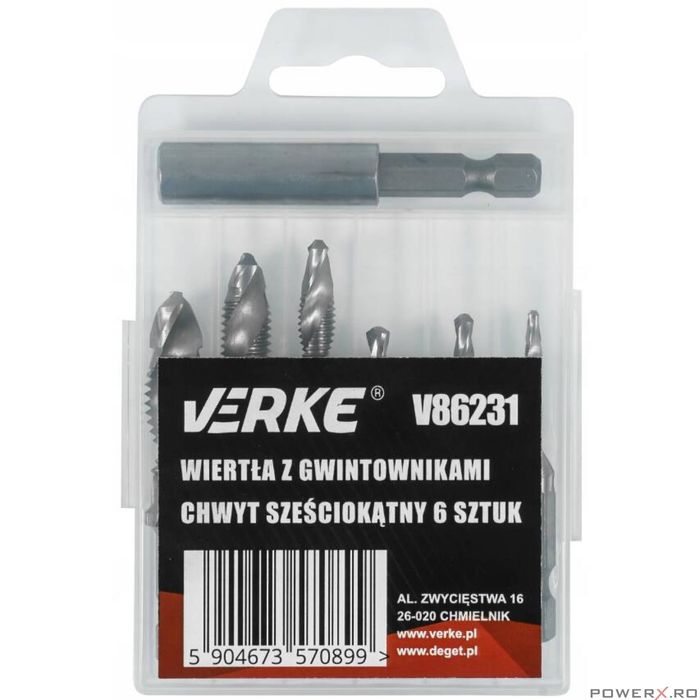 Set burghie pentru filetare, M3-M10, 6 piese, Verke