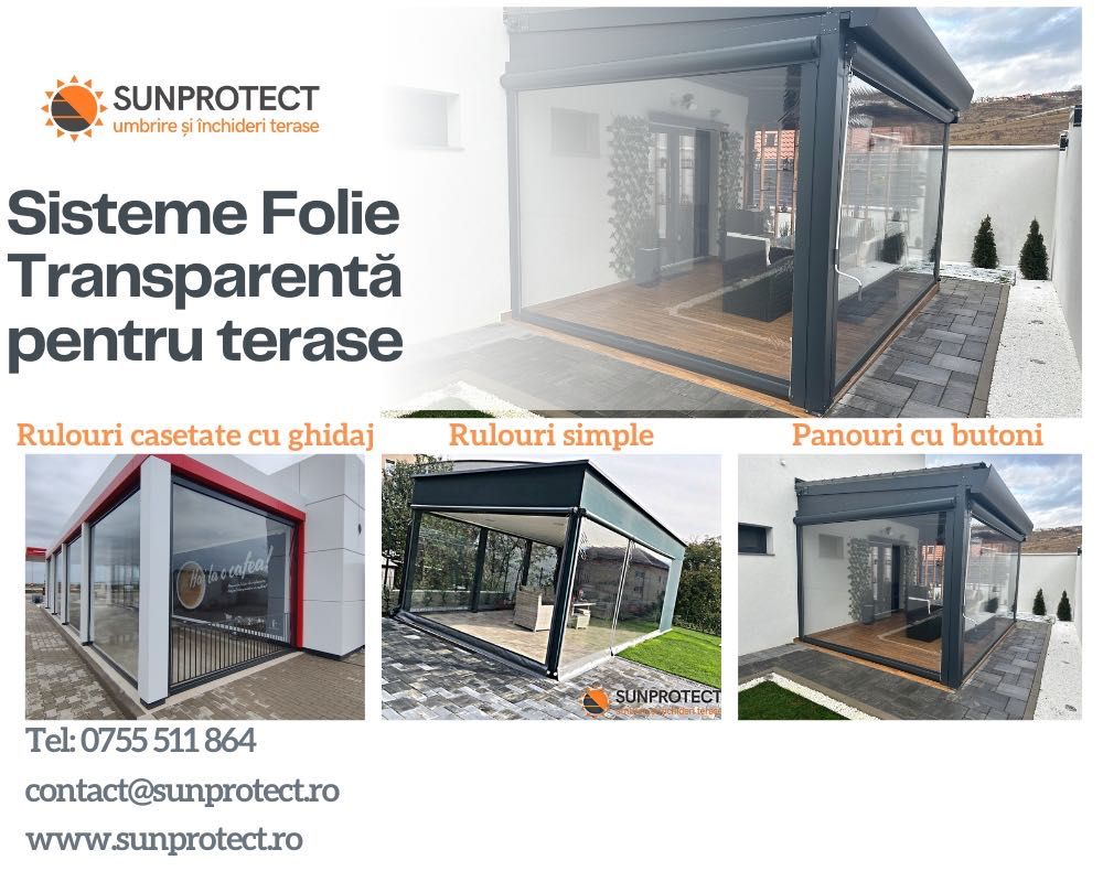 Folie Transparenta PVC. Rulou casetat, Rulou Simplu, Panou cu butoni.