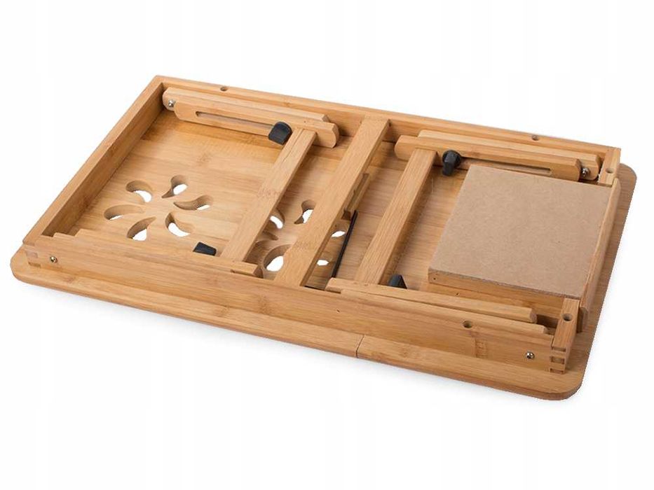Masa pentru laptop din bambus cu sertar si orificii ventilatie 50x30cm