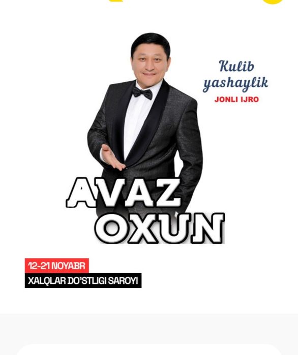 Avaz Oxun 2025 konsert dasturi 14 noyabr bilet chipta yonma yon joylar