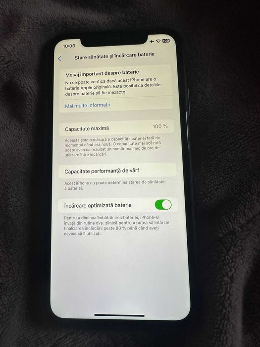 Iphone X Negru 64 Gb 100% baterie Liber de retea Impecabil