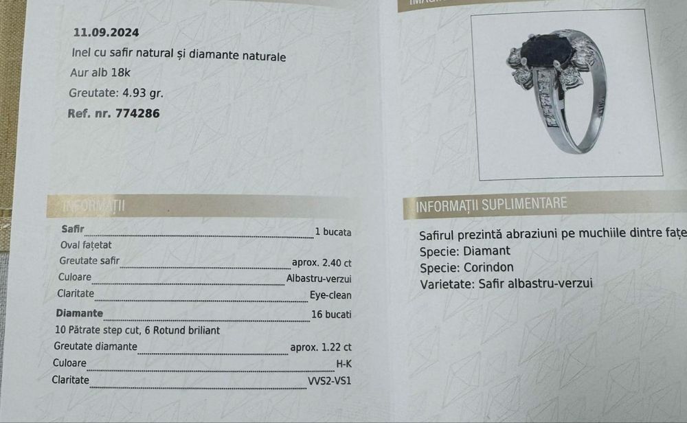 Inel Aur 18k cu Diamante si Safir, pret fix