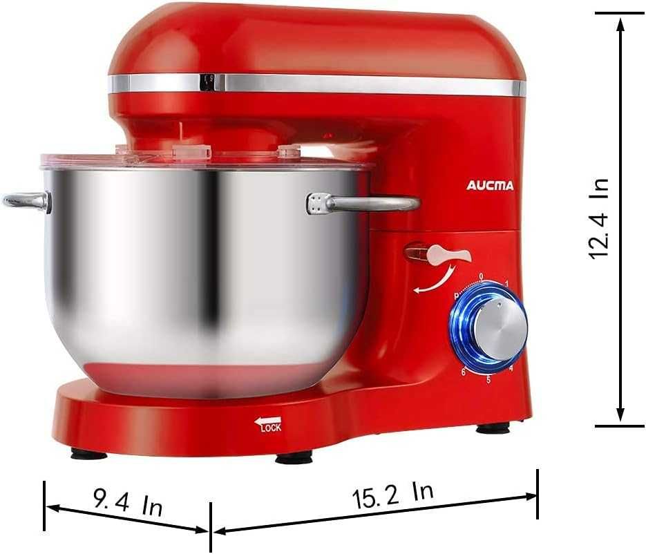 Aucma Електрически кухненски миксер, 6скорости, 3 бъркалки, 6.2L,1400W