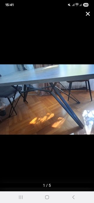 Masa living gri structură metalică 150x80