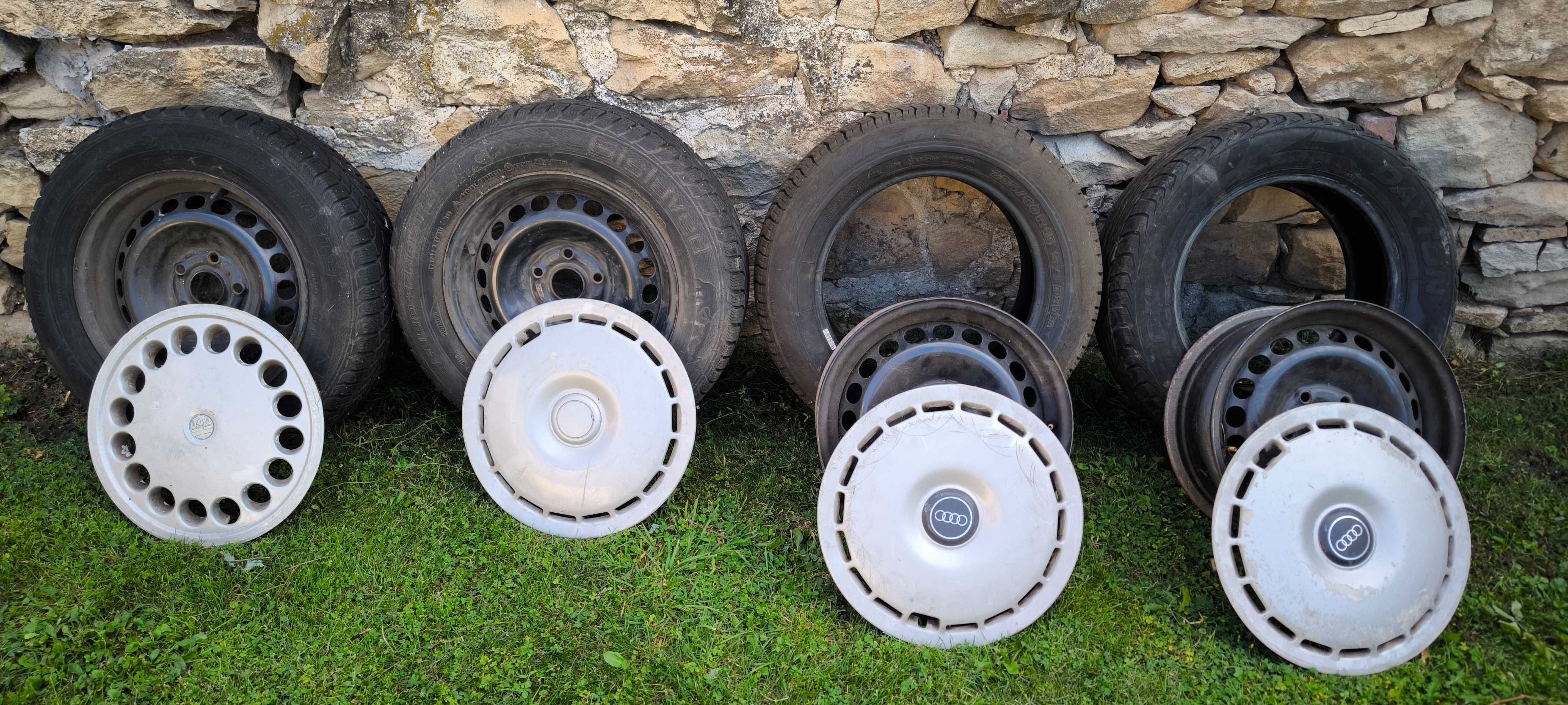 Продавам зимни гуми 195/55/15, джанти 15" за Аudi B4, тасове