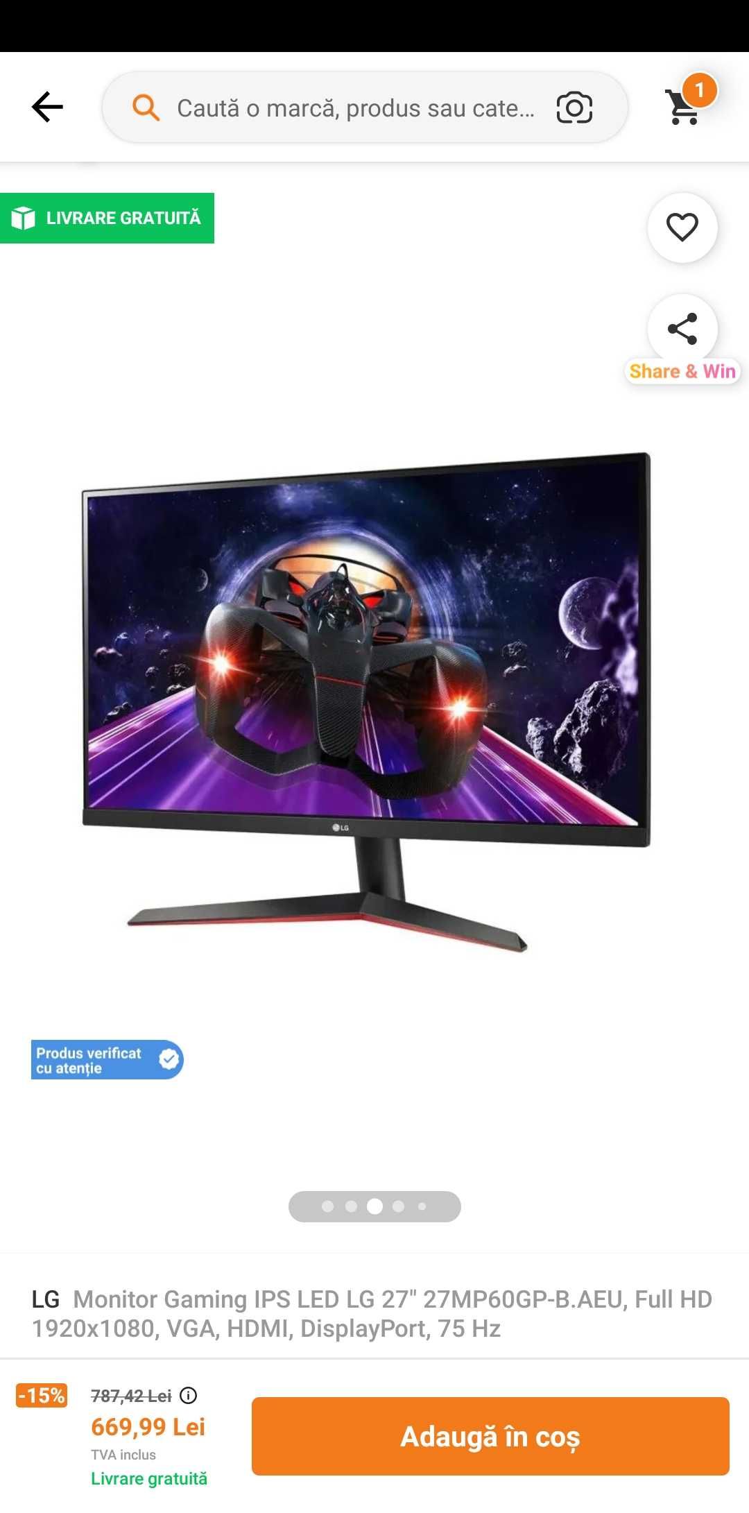Monitor Gaming LED IPS LG 24", Full HD, 75Hz, AMD Freesync