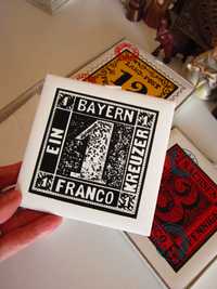placa ceramica cu timbre poștale rare made Germany'70 cadou rar