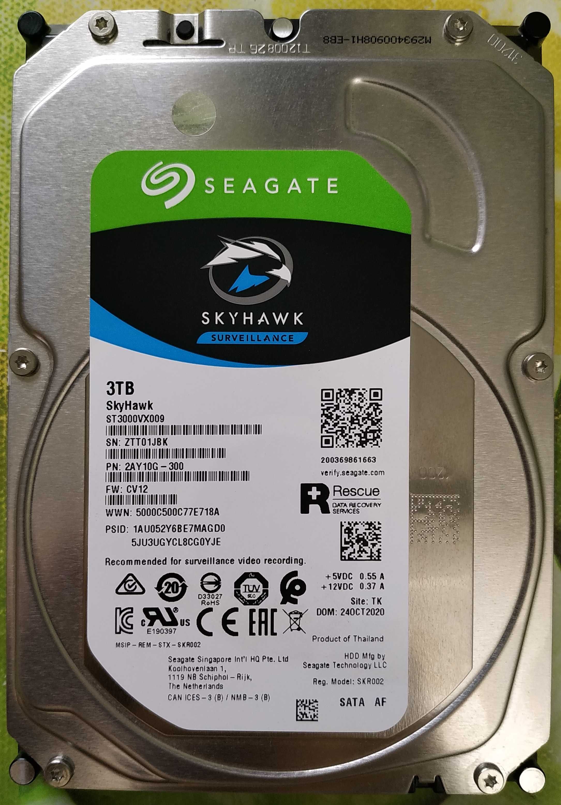 Жесткий диск HDD 3 Tb Seagate SkyHawk, ST3000VX009