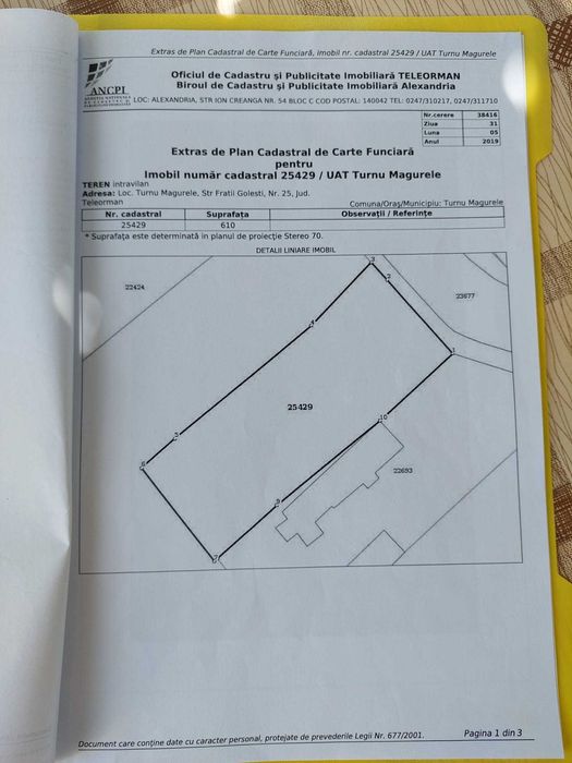 Teren de vânzare intravilan Turnu Măgurele, str. Frații Golești 25