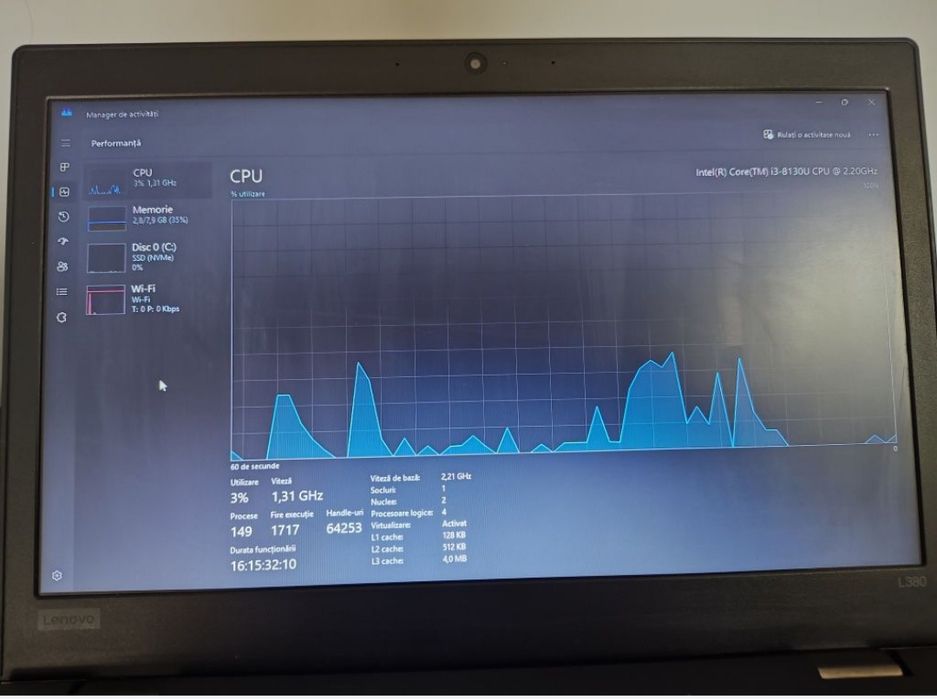 Laptop Lenovo ThinkPad L380, 13.3" FHD, i3 Gen 8, 8GB RAM, SSD 256GB