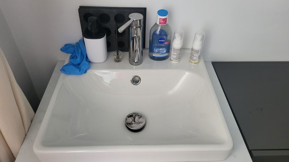 Masca lavoar+sertare/lavoar/baterie gri inchis/alba marmura