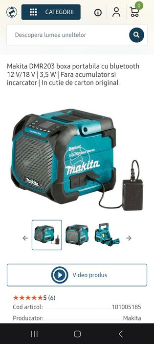 Vind Boxa cu Bluethoot  Makita DMR 202 + Acumulator 6Ap 18V Makita Nou