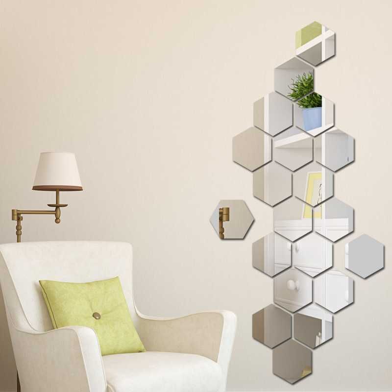 Set Oglinzi Decorative  Hexagon Silver M  24 bucati/set