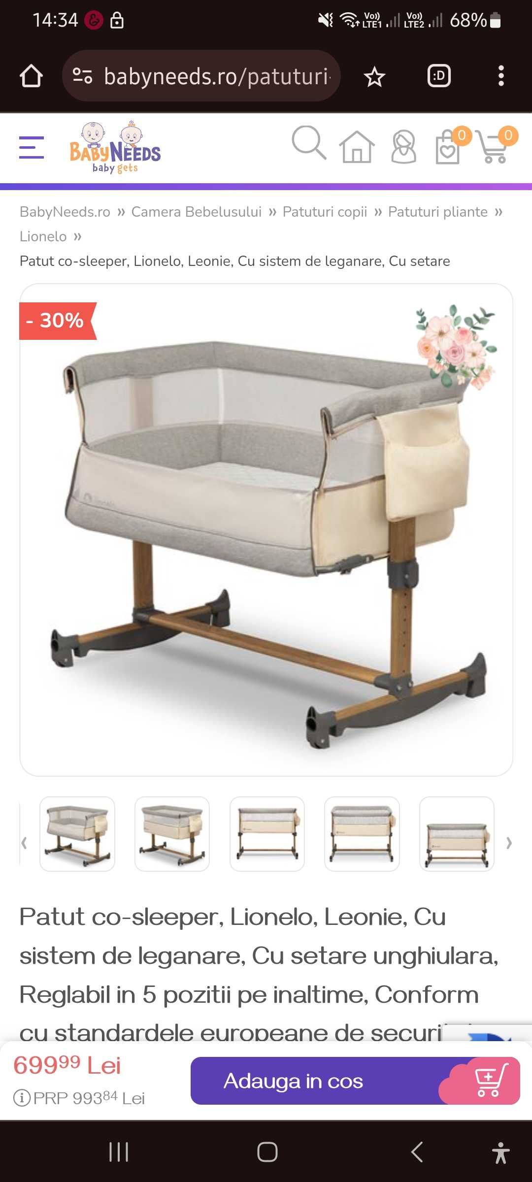 Pătuț co-sleeper Lionelo Leonie