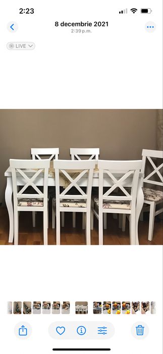 Masa extensibila din lemn masiv  cu 6 scaune