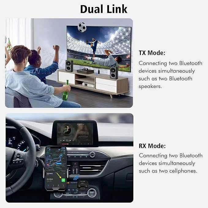 Bluetooth 5.2 (TX/RX) aptX Адаптер - Dual Link! За ТВ, Аудио и Кола!