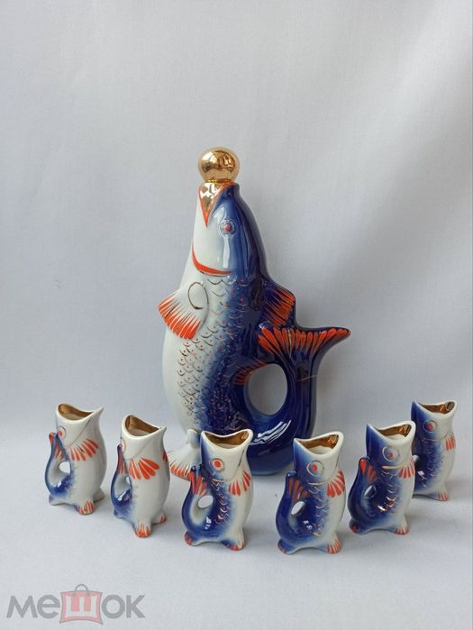 Набор для напитков Рыба роспись Городницкий фарфоровый завод 8 комплек