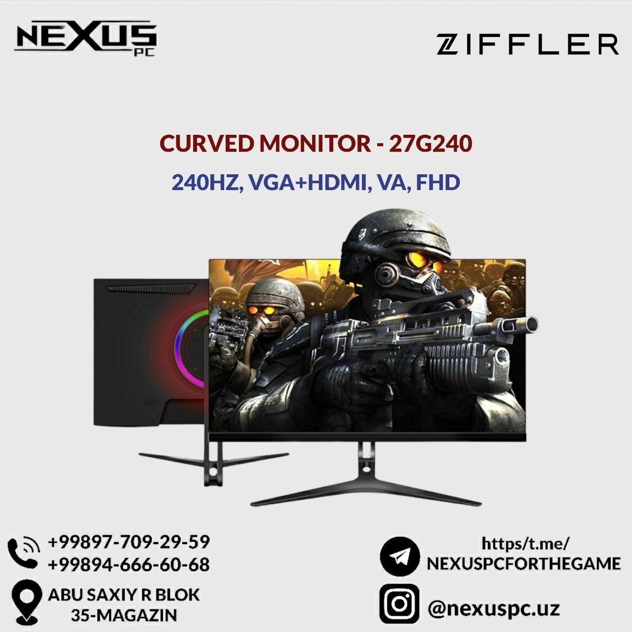 NEW Monitor ZIFFLER 27 Curved VA 240hz RGB