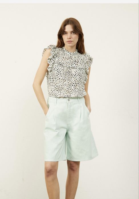 Pantaloni denim bermude dama verde pastel