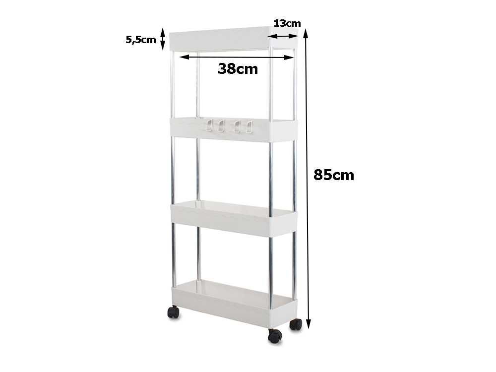 Organizator mobil cu roti pentru bucatarie baie 4 rafturi 85x38x13 cm