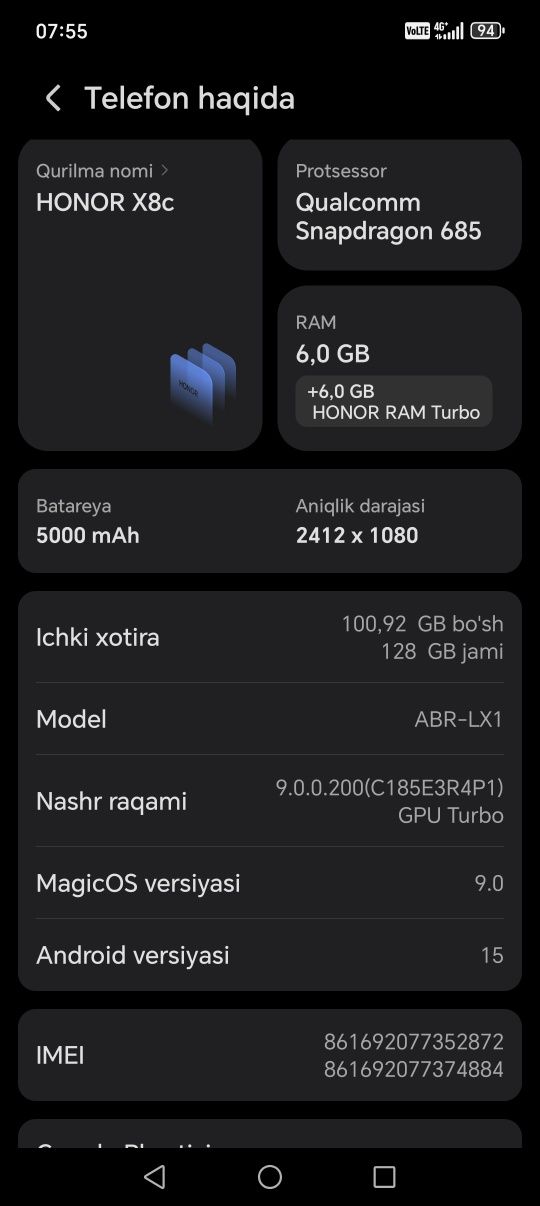 Honor x8 c modeli