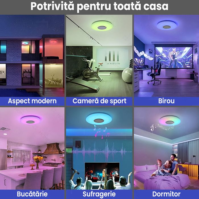 Plafoniera LED RGBW Smart, Cu Telecomanda si Aplicatie, Bluetooth