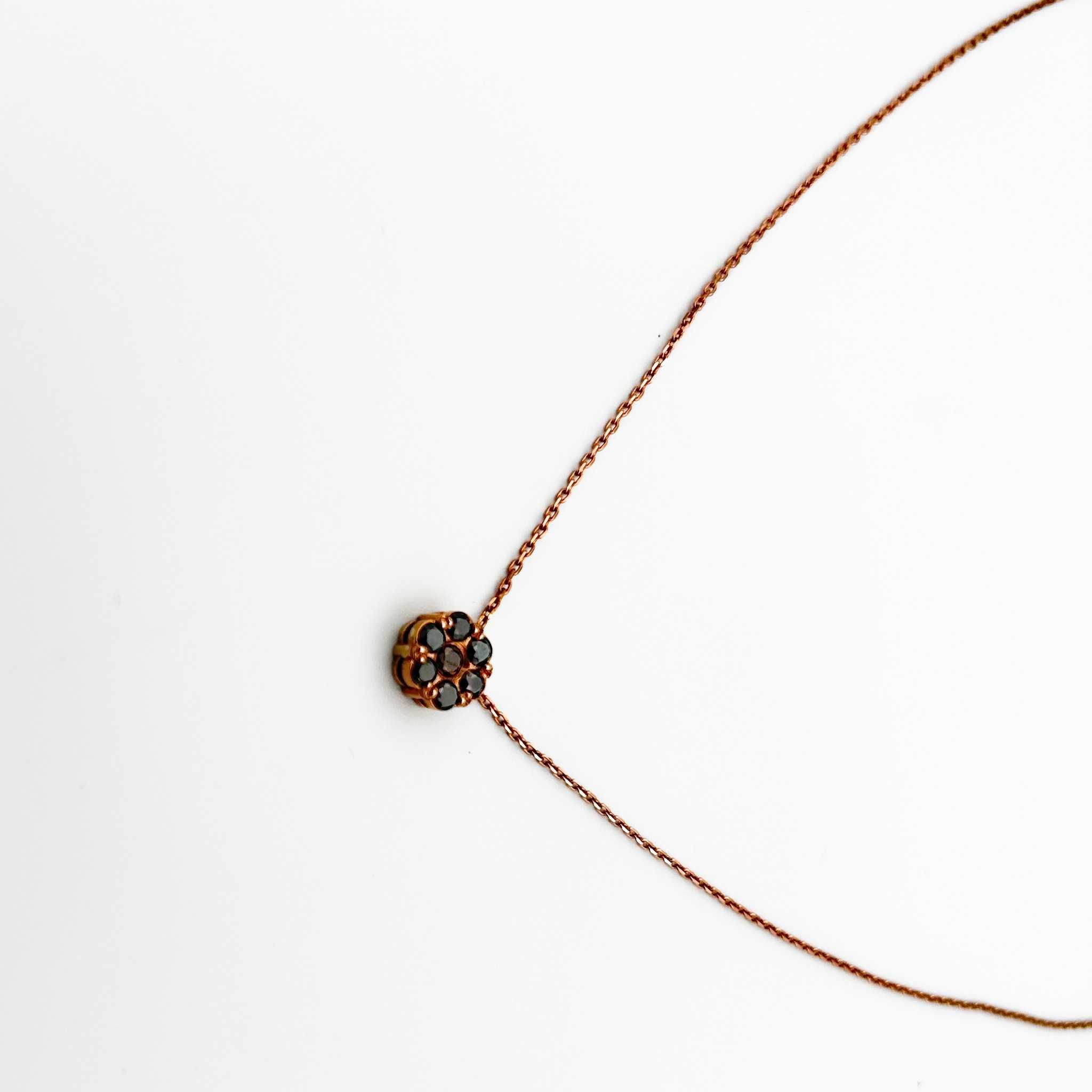 Lant + Pandantiv din aur roz de 18K cu diamante naturale negre