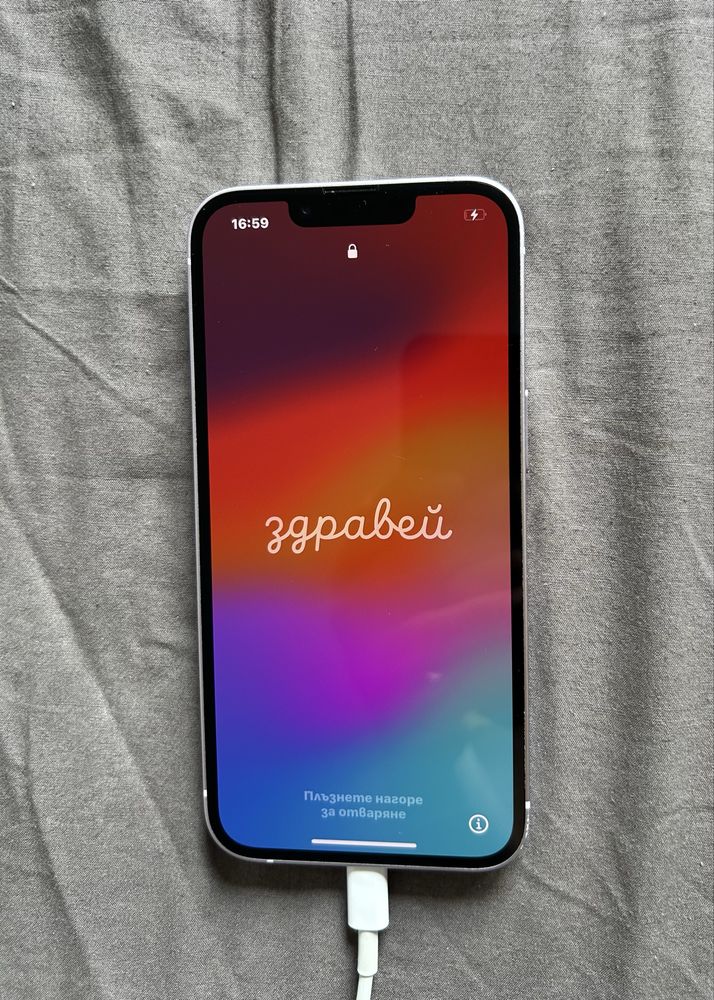 iPhone 14, 128 GB, Бял – Отлично състояние, 100% батерия, само eSIM
