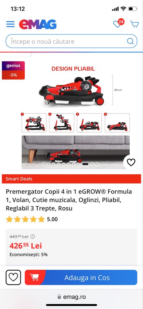 Premergător 4 in 1 Formula 1 cu sunete ,volan ,oglinzi,plabil,reglabil