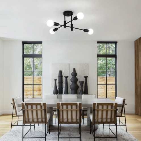 Lustra moderna, industriala, 4 becuri - neagra