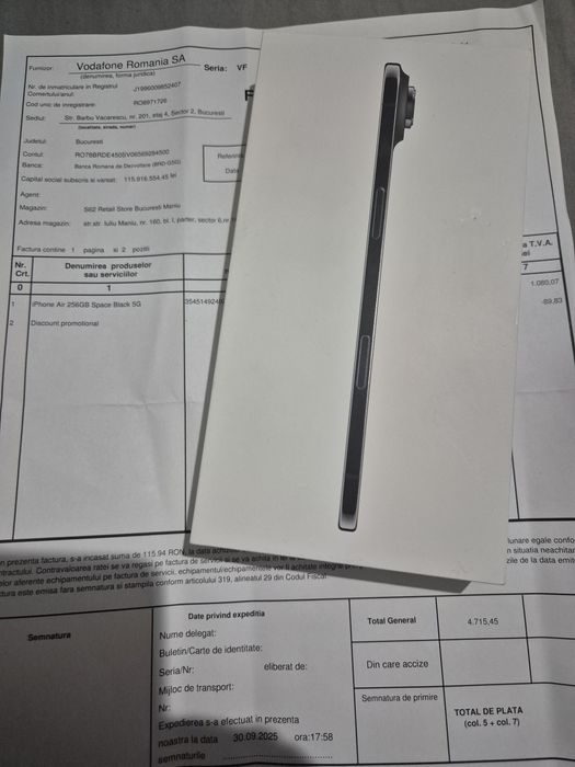 Iphone 17 Air 256gb - Sigilat - Liber de rețea - Black - Factura