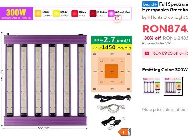 Lumina de creștere Grow Lamp cu leduri Samsung LM281B 300W
