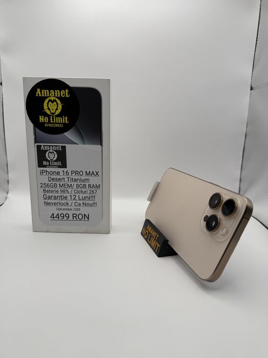 iPhone 16 Pro Max 256GB Desert Titanium Baterie 98% Garantie 12 Luni.