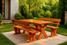 Set mobilier gradina lemn masiv masa si 2 banci, nuanta stejar , 2m