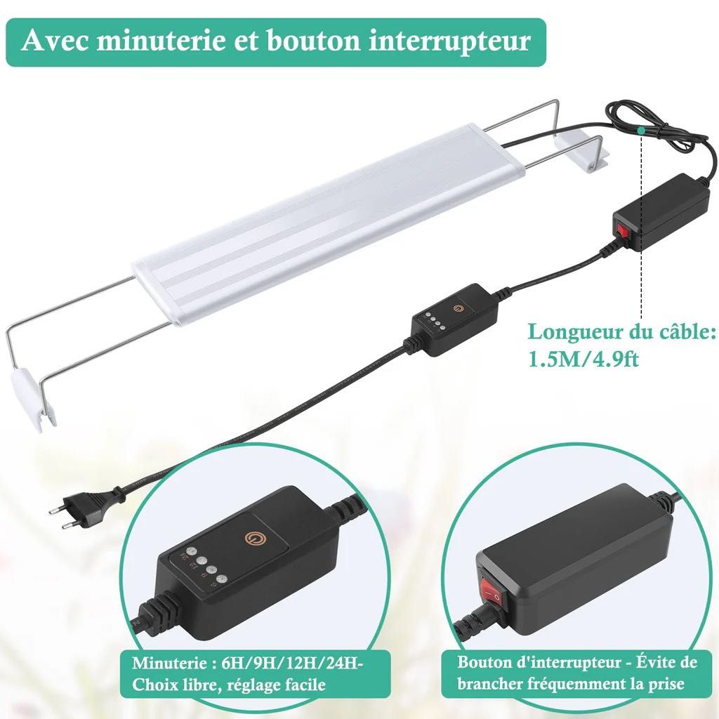 LED светлина за аквариум с пълен спектър, 30-60 см