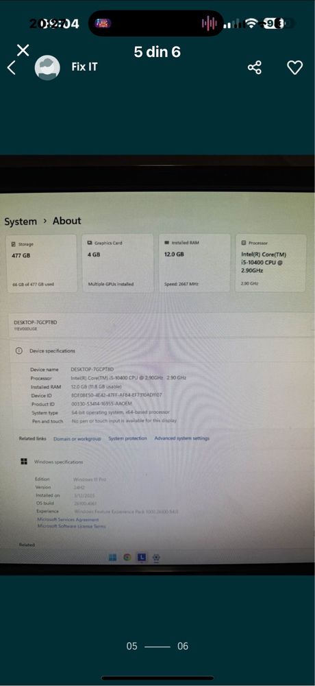 Lenovo Thinkcentre i5 10400 12gb 512GB Nvidia Gatax1050 TI