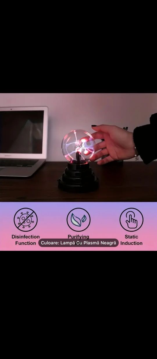 Sferă Plasmă/Lampă, Glob Electricitate Statică cu Fulgere, interactiv