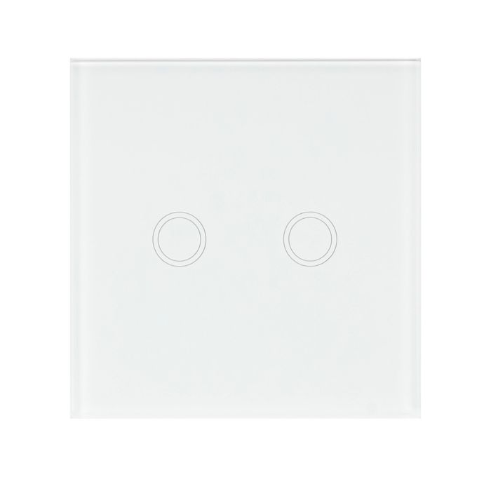 Intrerupator dublu cu touch PNI SH202 din sticla, alb cu LED indicator