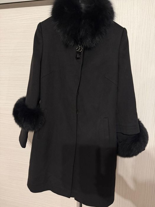 Palton cu blana naturala si cashmere