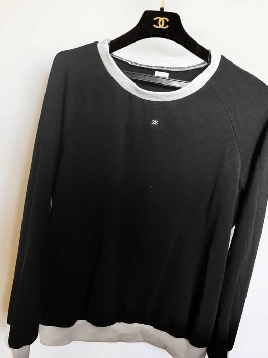 черна блуза с бяло шанел бяла памук дълъг ръкав суичър chanel shirt