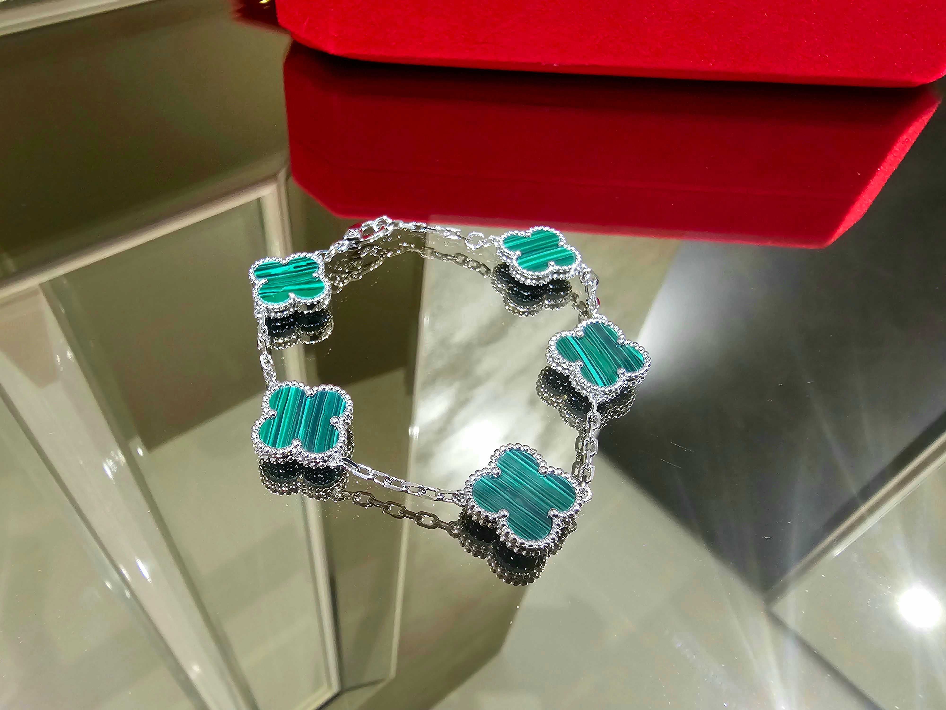 Van Cleef & Arpels VCA Silver Green 5 Vintage Alhambra Дамска Гривна