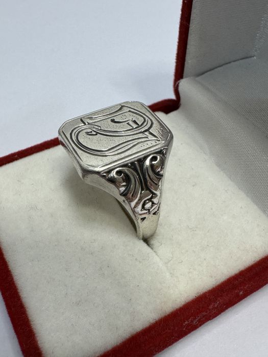 Inel argint 835 vechi,  Art Nouveau cu sigiliu monograma.